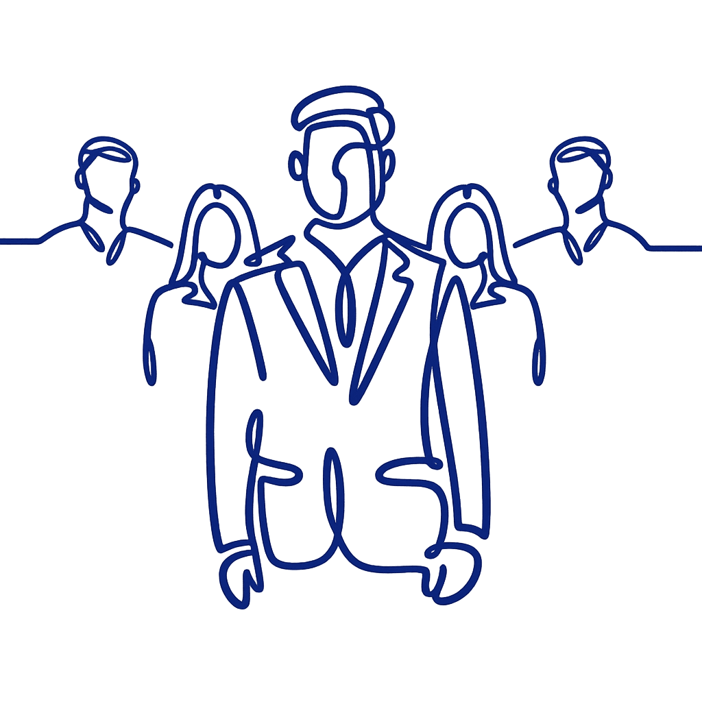 Lijntekening van een groep professionals