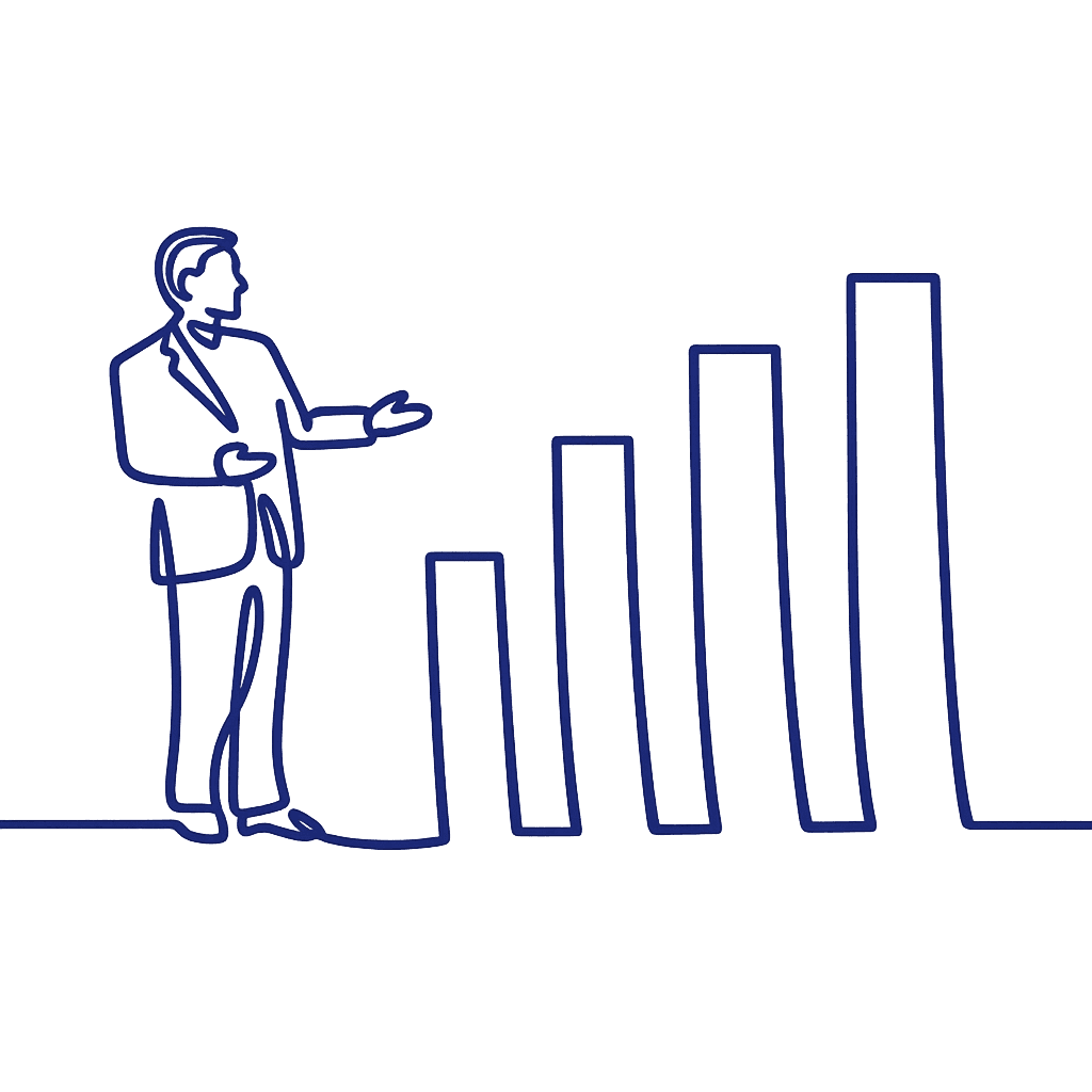 Lijntekening van een presentatie met grafiek
